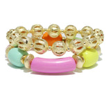 95465, CELLULOID ACETATE WITH BALL MULTI LAYERED STRETCH BRACELET