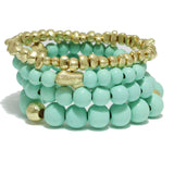 95469, WOOD BEAD MULTI LAYERED STRETCH BRACELET