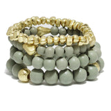 95469, WOOD BEAD MULTI LAYERED STRETCH BRACELET