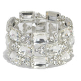 95475, RECTANGLE RHINESTONE ACCENT EVENING STRETCH BRACELET, WEDDING, BRIDAL, PROM