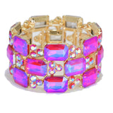 95475, RECTANGLE RHINESTONE ACCENT EVENING STRETCH BRACELET, WEDDING, BRIDAL, PROM