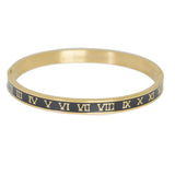 95478, ROMAN NUMERAL ENAMEL STAINLESS STEEL OPEN BANGLE BRACELET