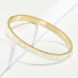 95478, ROMAN NUMERAL ENAMEL STAINLESS STEEL OPEN BANGLE BRACELET