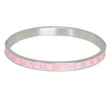 95478, ROMAN NUMERAL ENAMEL STAINLESS STEEL OPEN BANGLE BRACELET