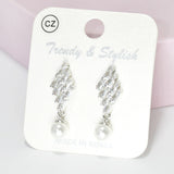 95539, BAGUETTE CUBIC ZIRCONIA WITH DANGLE PEARL EARRING