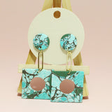 95548, TURQUOISE STONE LOOK GEOMETRIC CLAY RUBBER EARRING