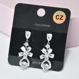 95572, FLOWER CUBIC ZIRCONIA ACCENT DANGLE EARRING