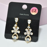 95572, FLOWER CUBIC ZIRCONIA ACCENT DANGLE EARRING