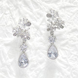 95584, FLOWER CUBIC ZIRCONIA ACCENT DANGLE EARRING