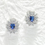 95586, OVAL CUBIC ZIRCONIA ACCENT STUD EARRING
