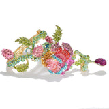 95672, FLOWER ROSE RHINESTONE BANGLE BRACELET WITH RING