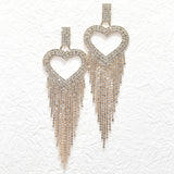 95678, HEART PAVE RHINESTONE FRINGE TASSEL EARRING, VALENTINE'S DAY