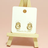 95691, DOUBLE RING PAVE RHINESTONE POST EARRING