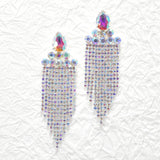95702, PAVE RHINESTONE FRINGE EVENING EARRING, WEDDING, BRIDAL, PROM