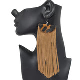 95704, OVERSIZED GENUINE SUEDE LEATHER FRINGE TASSEL EARRING