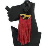 95704, OVERSIZED GENUINE SUEDE LEATHER FRINGE TASSEL EARRING