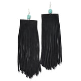95706, OVERSIZED GENUINE SUEDE LEATHER FRINGE EARRING WITH TURQUOISE STONE