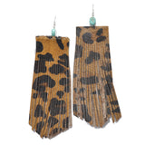 95706, OVERSIZED GENUINE SUEDE LEATHER FRINGE EARRING WITH TURQUOISE STONE