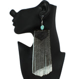 95706, OVERSIZED GENUINE SUEDE LEATHER FRINGE EARRING WITH TURQUOISE STONE