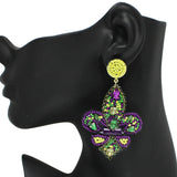95718, FLEUR DE LIS SEED BEAD EARRING, MARDI GRAS
