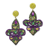 95718, FLEUR DE LIS SEED BEAD EARRING, MARDI GRAS