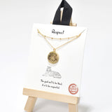 95731, GOLD DIPPED, "RESPECT" TIGER ENGRAVED CHARM DOUBLE LAYERED NECKLACE
