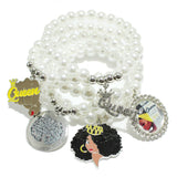 95742, "QUEEN" ENAMEL CHARM MULTI LAYERED STRETCH BRACELET