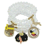 95742, "QUEEN" ENAMEL CHARM MULTI LAYERED STRETCH BRACELET