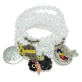 95742, "QUEEN" ENAMEL CHARM MULTI LAYERED STRETCH BRACELET