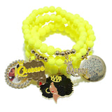 95742, "QUEEN" ENAMEL CHARM MULTI LAYERED STRETCH BRACELET