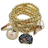 95743, "BLACK GIRL MAGIC" ENAMEL CHARM MULTI LAYERED STRETCH BRACELET