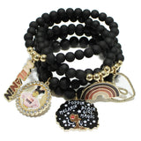95743, "BLACK GIRL MAGIC" ENAMEL CHARM MULTI LAYERED STRETCH BRACELET