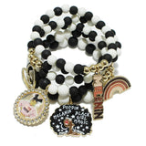 95743, "BLACK GIRL MAGIC" ENAMEL CHARM MULTI LAYERED STRETCH BRACELET