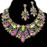 95775, MULTI SHAPE RHINESTONE EVENING NECKLACE SET, WEDDING, BRIDAL, PROM