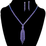 95914, CRYSTAL RHINESTONE TASSEL NECKLACE SET, WEDDING, BRIDAL, PROM