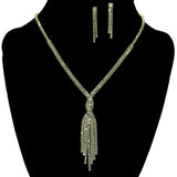95914, CRYSTAL RHINESTONE TASSEL NECKLACE SET, WEDDING, BRIDAL, PROM