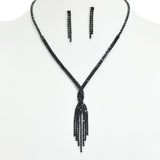95914, CRYSTAL RHINESTONE TASSEL NECKLACE SET, WEDDING, BRIDAL, PROM