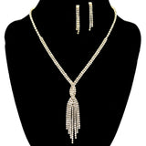 95914, CRYSTAL RHINESTONE TASSEL NECKLACE SET, WEDDING, BRIDAL, PROM
