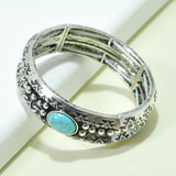 95923, WESTERN TURQUOISE STONE TEXTURED STRETCH BRACELET