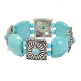 95934, WESTERN SQUARE CONCHO ACCENT TURQUOISE STRETCH BRACELET