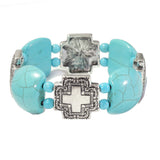95935, WESTERN CROSS ACCENT TURQUOISE STONE STRETCH BRACELET