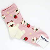 95976, CAT & STRAWBERRY PRINT SOCKS