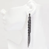 95993, PAVE RHINESTONE LONG DROP DANGLE EARRING, WEDDING, BRIDAL, PROM