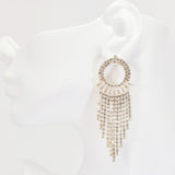 95994, BAGUETTE CUBIC ZIRCONIA WITH PAVE RHINESTONE EARRING, WEDDING, BRIDAL, PROM