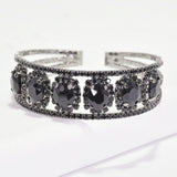 96002, OVAL RHINESTONE ACCENT ELASTIC CUFF BRACELET, WEDDING, BRIDAL, PROM
