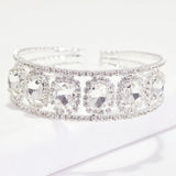 96002, OVAL RHINESTONE ACCENT ELASTIC CUFF BRACELET, WEDDING, BRIDAL, PROM