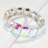 96015, RECTANGLE RHINESTONE STRETCH BRACELET, WEDDING, BRIDAL, PROM