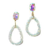 96022, RHINESTONE ACCENT WITH GLITTER TEARDROP DANGLE EARRING