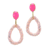96022, RHINESTONE ACCENT WITH GLITTER TEARDROP DANGLE EARRING