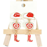 96032, WESTERN HAT & BOOTS ENAMEL DANGLE EARRING